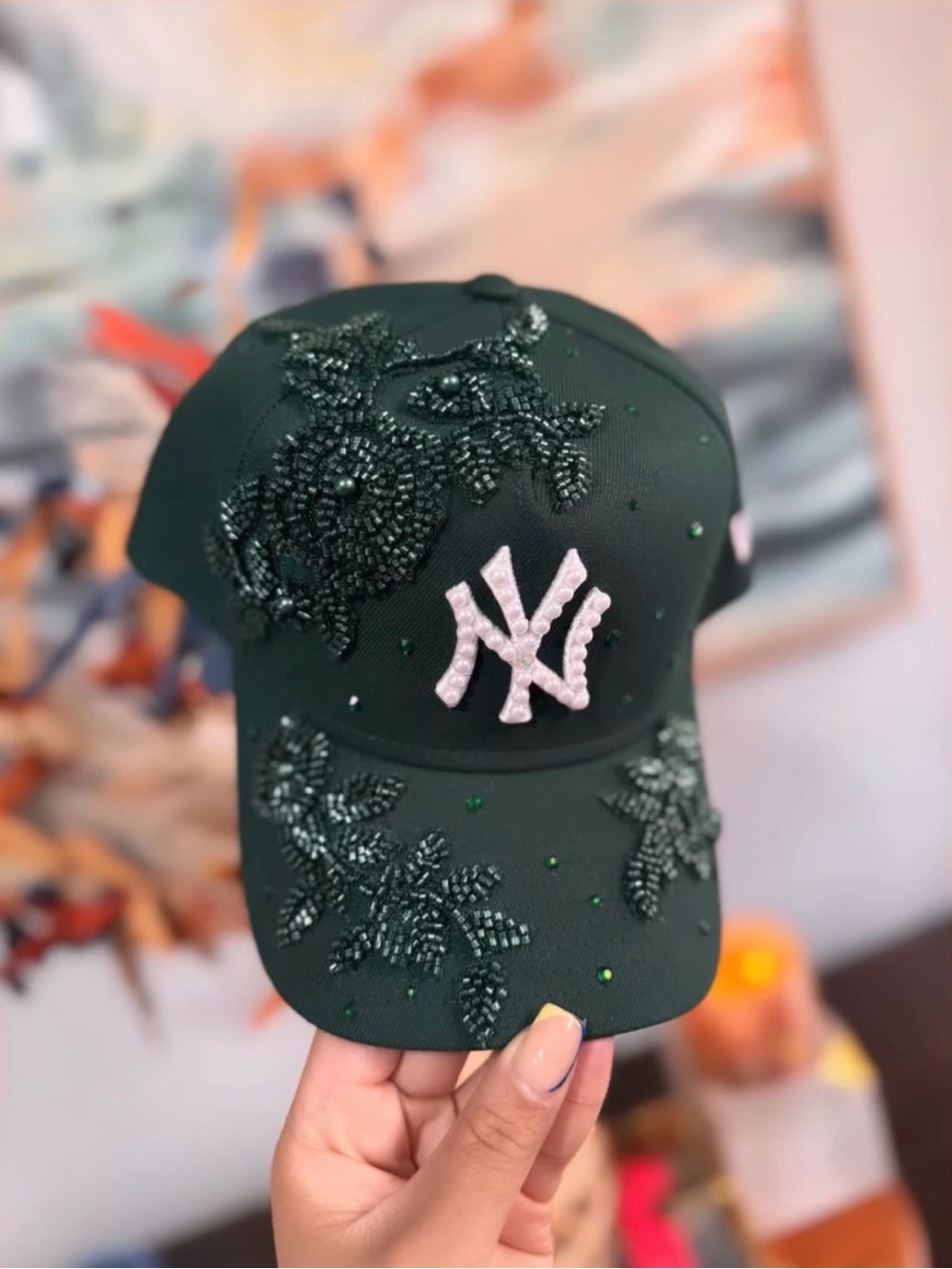 New Era Dark Green Beaded NY Logo Baseball Cap